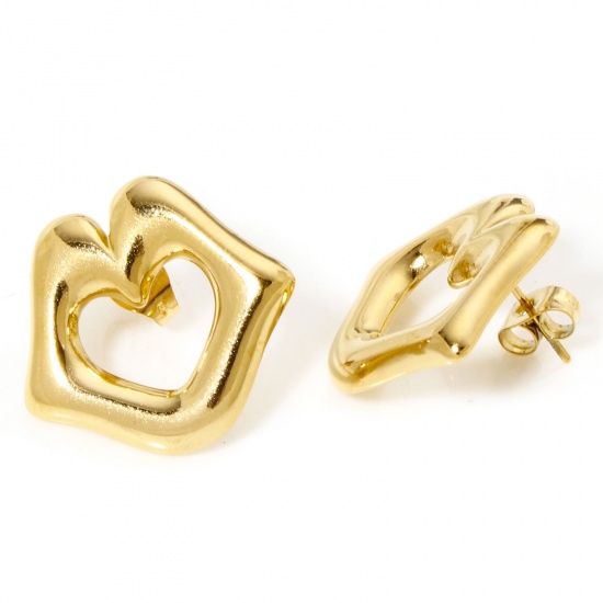 Image de 1 Paire Boucles d'Oreilles Puces en 304 Acier Inoxydable Placage sous Vide Plaqué Or 18K Cœur avec Embouts 22mm x 20mm , Epaisseur de Fil: (21 gauge)