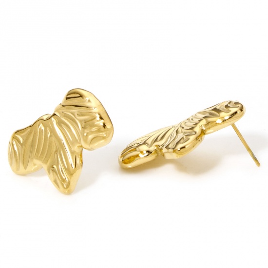 Image de 1 Paire Boucles d'Oreilles Puces en 304 Acier Inoxydable Placage sous Vide Plaqué Or 18K Feuille avec Embouts 25mm x 16mm , Epaisseur de Fil: (21 gauge)