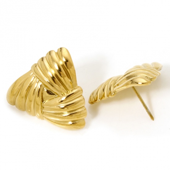 Bild von 1 Paar Vakuumbeschichtung 304 Edelstahl Ohrring Ohrstecker 18K Vergoldet Dreieck Mit Stöpsel 19mm x 18mm, Drahtstärke: (21 gauge)