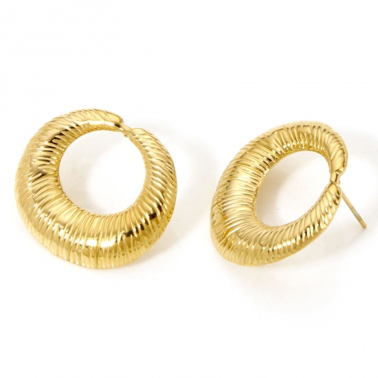 Bild von 1 Paar Vakuumbeschichtung 304 Edelstahl Ohrring Ohrstecker 18K Vergoldet Rund Mit Stöpsel 25mm x 22mm, Drahtstärke: (21 gauge)