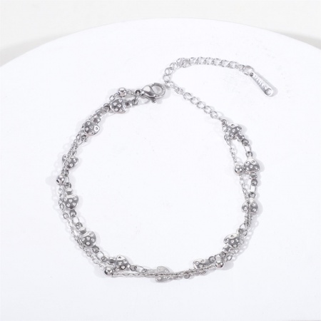 Bild von Großhandel Pilz 304 Edelstahl Kugelkette Kette Mehrschichtige Fußkette, Silberfarbe Umweltfreundlich, Frauen Ins Stil Stilvoll Geschenk Schmuckbedarf, 20cm lang, 1 Strang