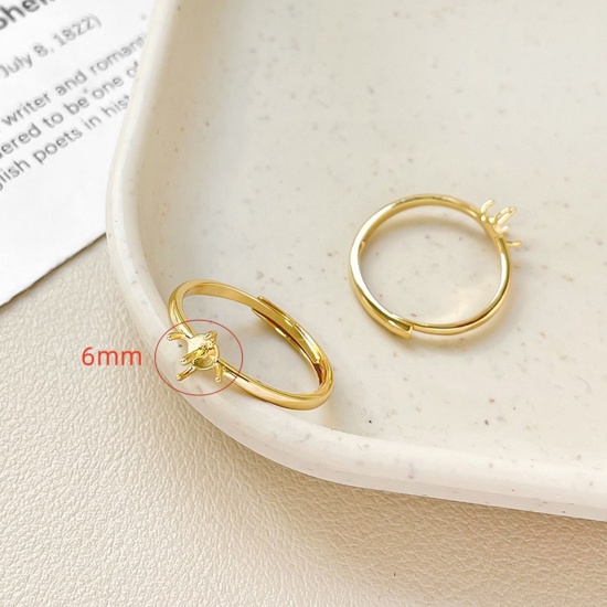 Imagen de 1 Unidad Respetuoso del Medio Ambiente Latón Estilo Ins Abierto Anillo De Montaje Semipesado Para Ajuste De Perlas Diy Garra Chapado en Oro de 18K (Apta 6mm) 19mm (US Size 9)