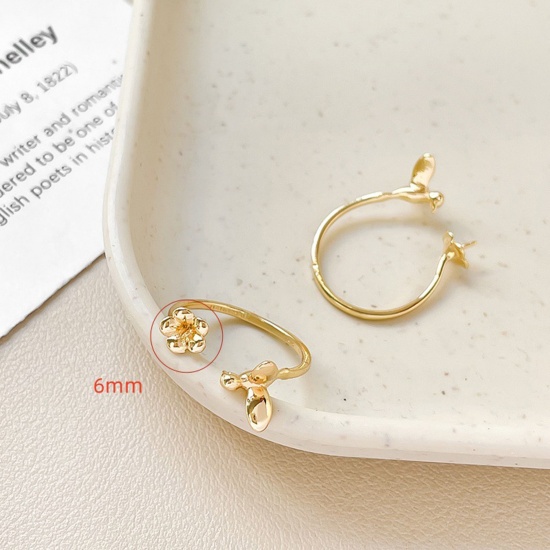 Imagen de 1 Unidad Respetuoso del Medio Ambiente Latón Estilo Ins Abierto Anillo De Montaje Semipesado Para Ajuste De Perlas Diy Flor Chapado en Oro de 18K (Apta 6mm) 18mm (US Size 7.75)