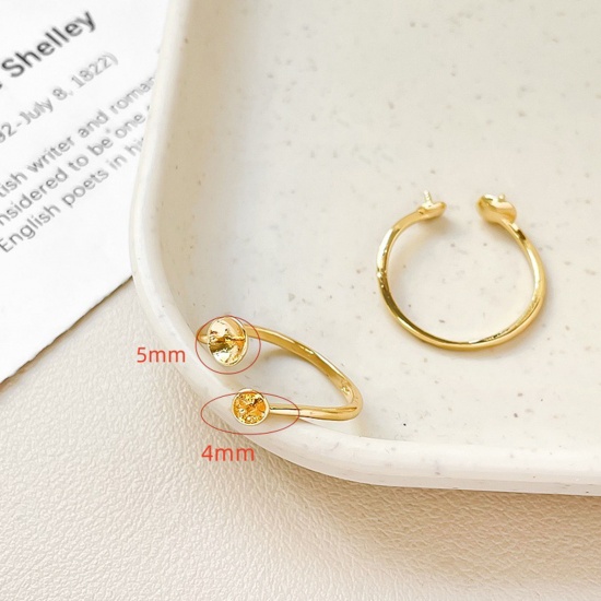 Imagen de 1 Unidad Respetuoso del Medio Ambiente Latón Estilo Ins Abierto Anillo De Montaje Semipesado Para Ajuste De Perlas Diy Ronda Chapado en Oro de 18K (Apta 4mm) 18mm (US Size 7.75)