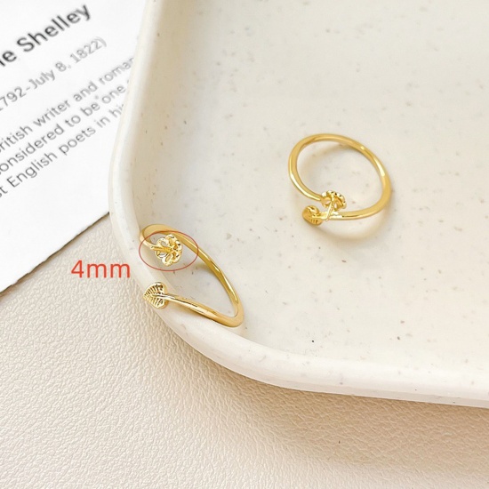 Imagen de 1 Unidad Respetuoso del Medio Ambiente Latón Estilo Ins Abierto Anillo De Montaje Semipesado Para Ajuste De Perlas Diy Flor Chapado en Oro de 18K (Apta 4mm) 16mm (US size 5.25)