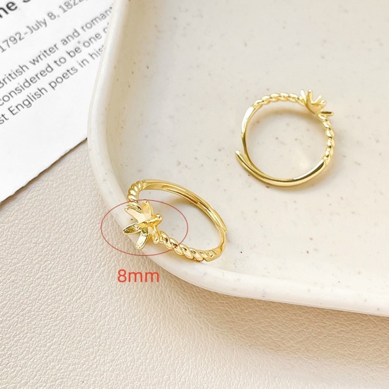 Imagen de 1 Unidad Respetuoso del Medio Ambiente Latón Estilo Ins Abierto Anillo De Montaje Semipesado Para Ajuste De Perlas Diy Flor Chapado en Oro de 18K (Apta 8mm) 18mm (US Size 7.75)