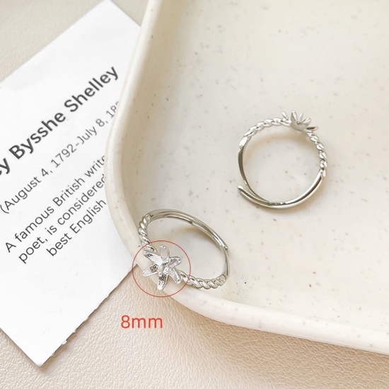 Imagen de 1 Unidad Respetuoso del Medio Ambiente Latón Estilo Ins Abierto Anillo De Montaje Semipesado Para Ajuste De Perlas Diy Flor Platino Plateado (Apta 8mm) 18mm (US Size 7.75)