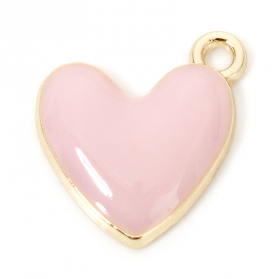 Immagine di 20 Pz Lega di Zinco San Valentino Ciondoli Oro Placcato Rosa Cuore Smalto 16mm x 15mm