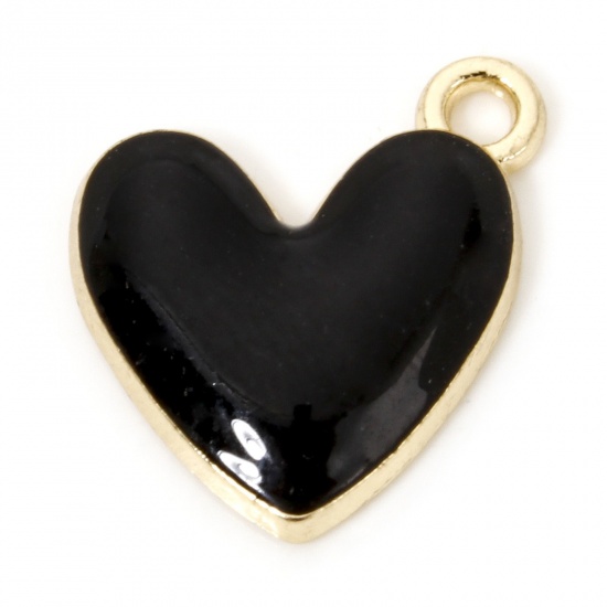 Immagine di 20 Pz Lega di Zinco San Valentino Ciondoli Oro Placcato Nero Cuore Smalto 16mm x 15mm