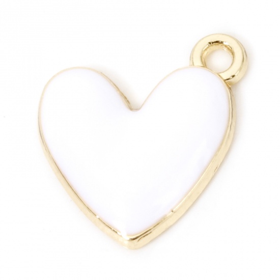 Immagine di 20 Pz Lega di Zinco San Valentino Ciondoli Oro Placcato Bianco Cuore Smalto 16mm x 15mm