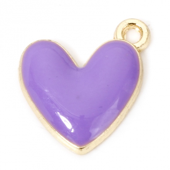 Immagine di 20 Pz Lega di Zinco San Valentino Ciondoli Oro Placcato Colore Viola Cuore Smalto 16mm x 15mm