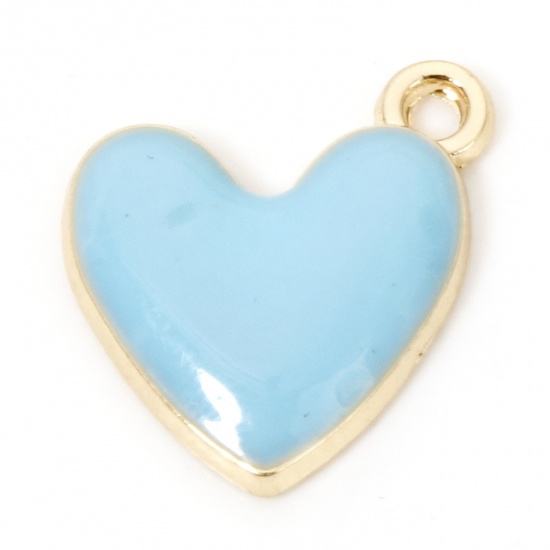 Immagine di 20 Pz Lega di Zinco San Valentino Ciondoli Oro Placcato Blu Cuore Smalto 16mm x 15mm