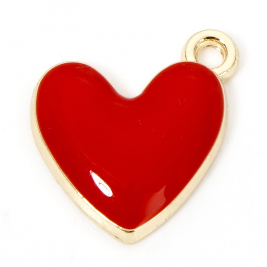 Immagine di 20 Pz Lega di Zinco San Valentino Ciondoli Oro Placcato Rosso Cuore Smalto 16mm x 15mm