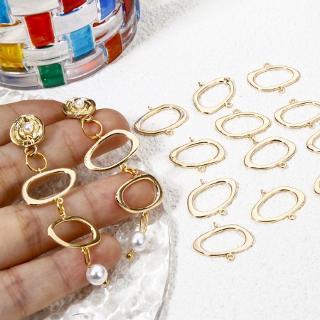 5 Stück Messing Geometrisch Steckverbinder Charms Anhänger Unregelmäßig Oval 18K Gold Plattiert Hohl 18mm x 15.5mm
