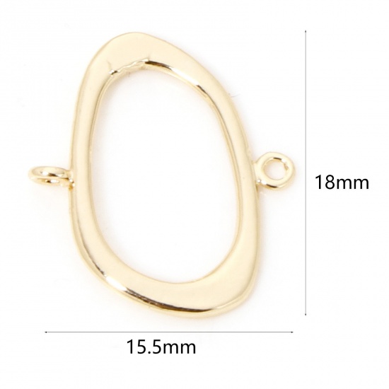 Immagine di 5 Pz Ottone Geometrico Pendenti Charms Connettori Accessori Irregolare Ovale Disegno Placcato Oro 18K Filigrana 18mm x 15.5mm