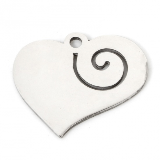 Imagen de 5 Unidades Respetuoso del Medio Ambiente 201 Acero Inoxidable día de San Valentín Colgantes Corazón Tono de Plata Hélice Hueco 17mm x 14mm