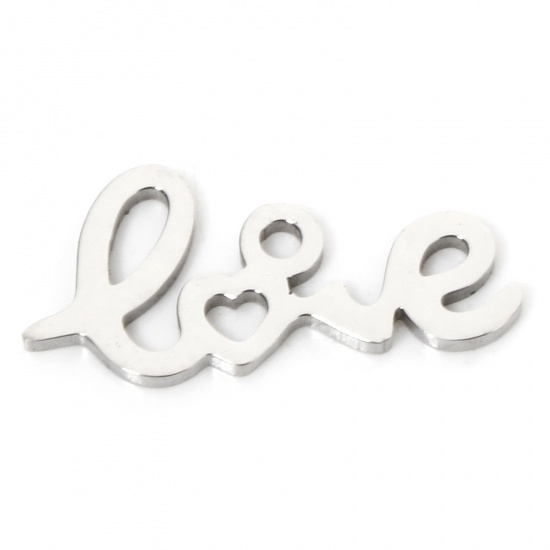 Imagen de 5 Unidades Respetuoso del Medio Ambiente 201 Acero Inoxidable día de San Valentín Colgantes Tono de Plata Corazón " Amor " Hueco 18mm x 8.5mm