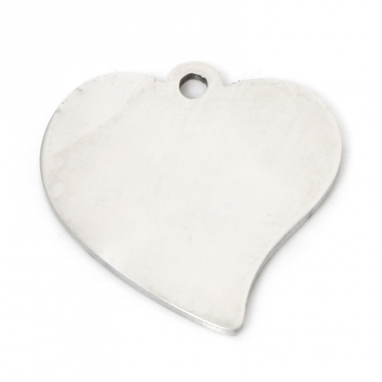 Imagen de 5 Unidades Respetuoso del Medio Ambiente 201 Acero Inoxidable día de San Valentín Colgantes Corazón Tono de Plata Llana 16mm x 15.5mm