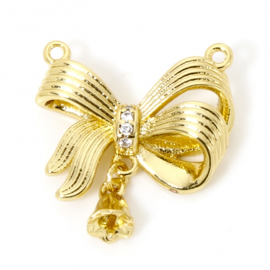 Image de 1 Pièce Connecteurs Pendentifs Breloques Vêtements en Laiton Respectueux de la Nature Nœuds Papillon Plaqué Or Véritable 18K Avec Épingle à Bélière en Perles à Zircone Cubique Clair 20mm x 18mm