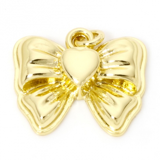 Image de 1 Pièce Breloques Vêtements en Laiton Respectueux de la Nature Nœuds Papillon Plaqué Or Véritable 18K 16mm x 16mm