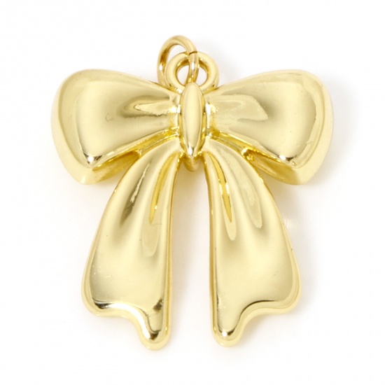 Image de 1 Pièce Breloques Vêtements en Laiton Respectueux de la Nature Nœuds Papillon Plaqué Or Véritable 18K 29mm x 22mm