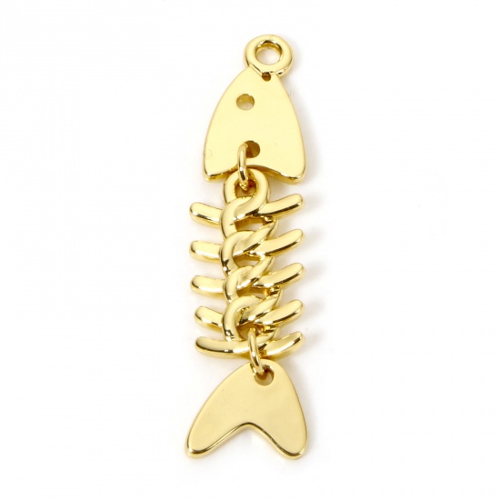 Picture of 1 Piece Eco-friendly Brass Ocean Jewelry Pendants 18K Real Gold Plated Fish Bone Movable 4.7cm x 1.1cm
