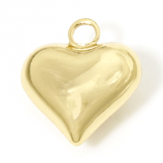 Picture of 1 Piece Eco-friendly Brass Valentine's Day Pendants 18K Real Gold Plated Heart 3D 4.6cm x 4.4cm