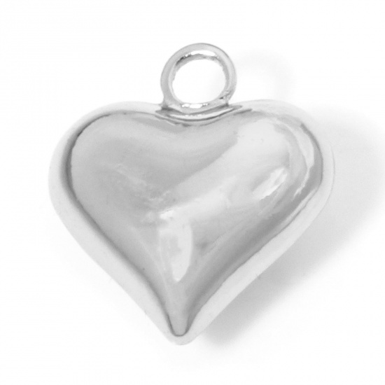 Picture of 1 Piece Eco-friendly Brass Valentine's Day Pendants Real Platinum Plated Heart 3D 4.6cm x 4.4cm