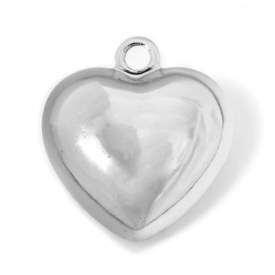 Picture of 1 Piece Eco-friendly Brass Valentine's Day Pendants Real Platinum Plated Heart 3D 3.7cm x 3.6cm