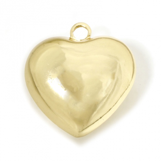 Picture of 1 Piece Eco-friendly Brass Valentine's Day Charms 18K Real Gold Plated Heart 3D 28mm x 26mm