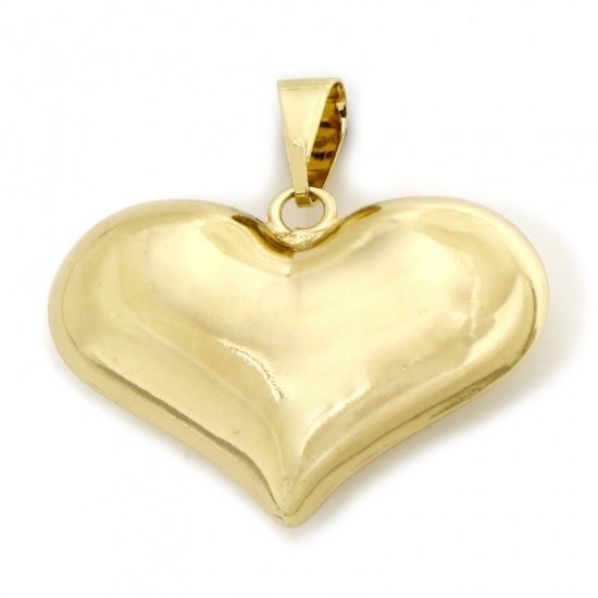 Picture of 1 Piece Eco-friendly Brass Valentine's Day Charm Pendant 18K Real Gold Plated Heart 3D 23mm x 21mm