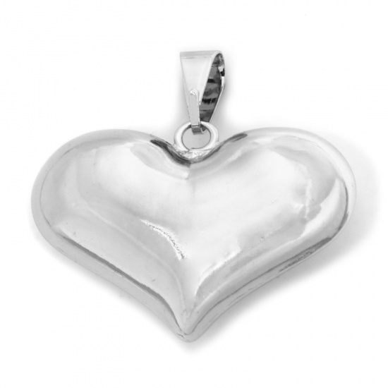 Picture of 1 Piece Eco-friendly Brass Valentine's Day Charm Pendant Real Platinum Plated Heart 3D 23mm x 21mm