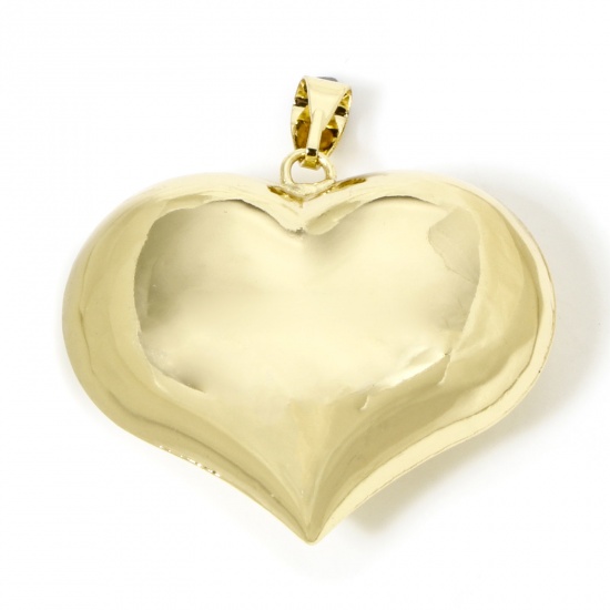 Picture of 1 Piece Eco-friendly Brass Valentine's Day Charm Pendant 18K Real Gold Plated Heart 3D 17mm x 15mm