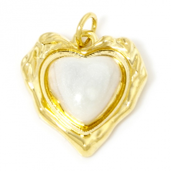 Immagine di 1 Pz Ecologico Ottone San Valentino Ciondoli Cuore 18K Vero Oro Placcato Bianco Smalto 21mm x 17mm