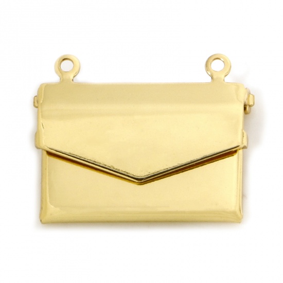 Picture of 1 Piece Eco-friendly Brass Charms 18K Real Gold Plated Envelope Can Open Photo Box 22mm x 17mm