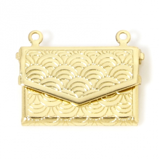 Picture of 1 Piece Eco-friendly Brass Charms 18K Real Gold Plated Envelope Carved Pattern Can Open Photo Box 22mm x 17mm