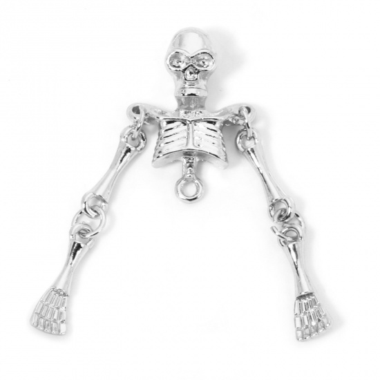 Image de 5 Pcs Pendentifs Halloween en Alliage de Zinc Argent Mat Crâne 4.3cm x 1.7cm