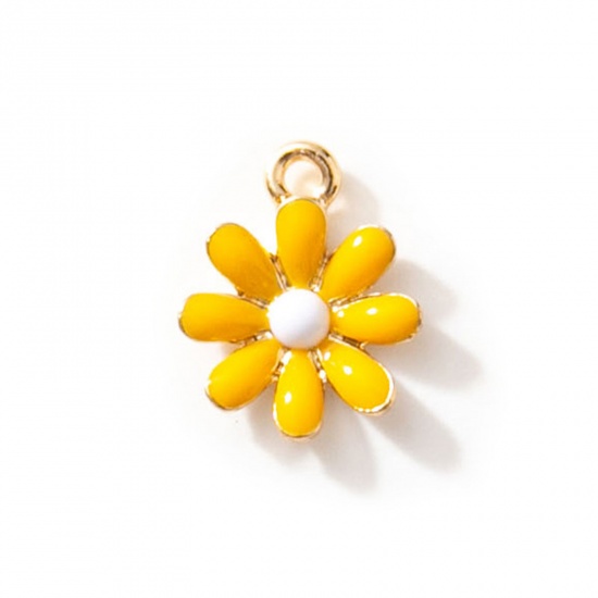 Picture of 10 PCs Zinc Based Alloy Charms Gold Plated Yellow Daisy Flower Enamel 17.5mm x 14mm