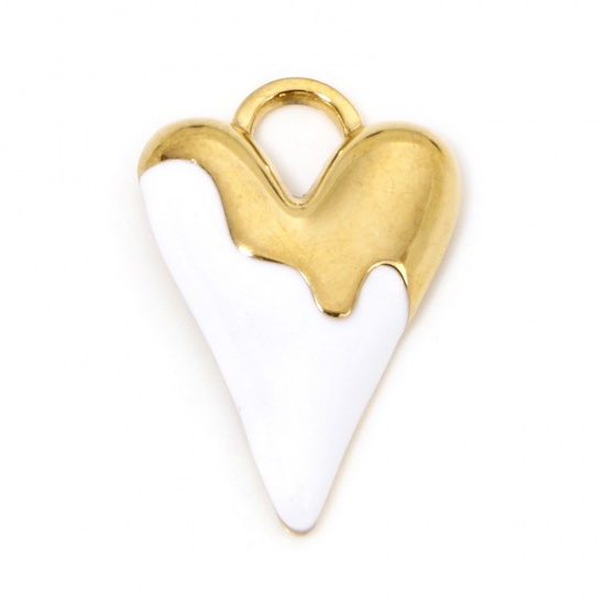 Immagine di 1 Pz Placcatura Sottovuoto 304 Acciaio Inossidabile San Valentino Ciondoli Cuore Oro Placcato Bianco Smalto 25.5mm x 17mm