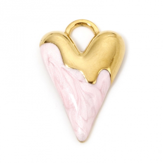 Immagine di 1 Pz Placcatura Sottovuoto 304 Acciaio Inossidabile San Valentino Ciondoli Cuore Oro Placcato Rosa Smalto 25.5mm x 17mm