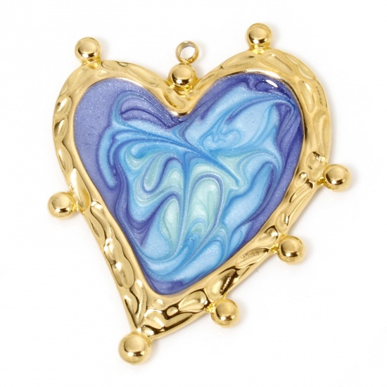 Immagine di 1 Pz Placcatura Sottovuoto 304 Acciaio Inossidabile San Valentino Ciondoli Pendenti Cuore Oro Placcato Blu Viola ( Può tenere Colore Sfumato Smalto 31.5mm x 29.5mm