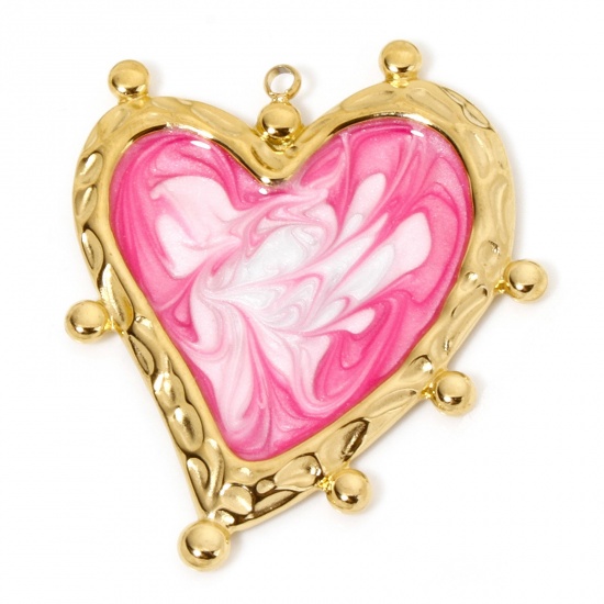 Immagine di 1 Pz Placcatura Sottovuoto 304 Acciaio Inossidabile San Valentino Ciondoli Pendenti Cuore Oro Placcato Rosa Caldo ( Può tenere Colore Sfumato Smalto 31.5mm x 29.5mm