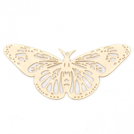 Picture of 10 PCs Iron Based Alloy Filigree Stamping Pendants KC Gold Plated Butterfly Animal Hollow 4.8cm x 2.3cm