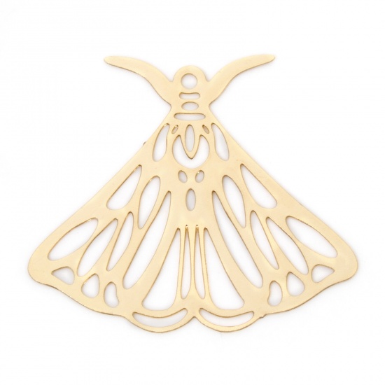 Picture of 10 PCs Iron Based Alloy Filigree Stamping Pendants KC Gold Plated Moth Hollow 3cm x 2.7cm