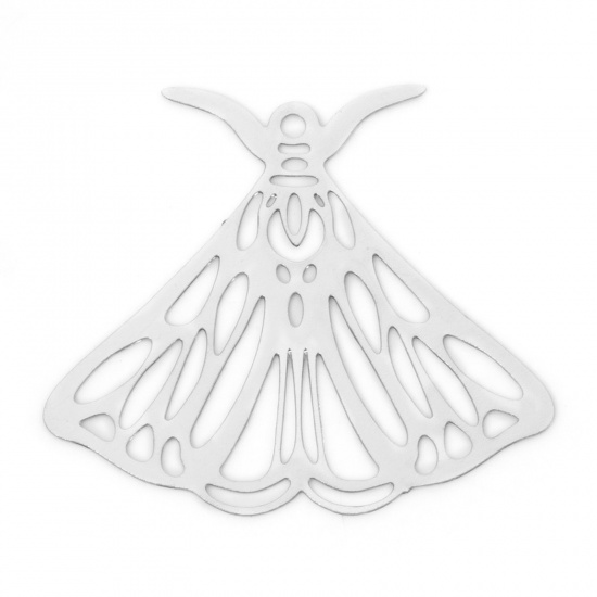 Picture of 10 PCs Iron Based Alloy Filigree Stamping Pendants Silver Tone Moth Hollow 3cm x 2.7cm