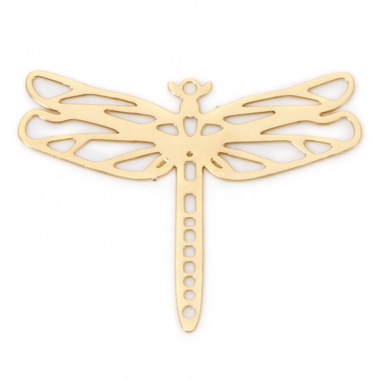 Picture of 10 PCs Iron Based Alloy Filigree Stamping Charms KC Gold Plated Dragonfly Animal Hollow 29mm x 23mm