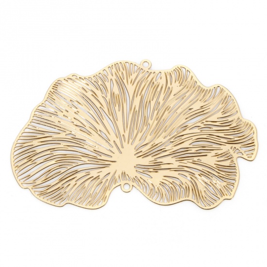 Picture of 5 PCs Iron Based Alloy Filigree Stamping Pendants KC Gold Plated Lotus Leaf Hollow 7.2cm x 4.6cm