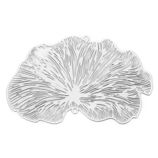 Picture of 5 PCs Iron Based Alloy Filigree Stamping Pendants Silver Tone Lotus Leaf Hollow 7.2cm x 4.6cm