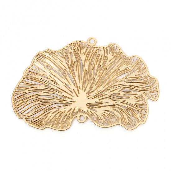 Picture of 5 PCs Iron Based Alloy Filigree Stamping Pendants KC Gold Plated Lotus Leaf Hollow 5cm x 3.3cm