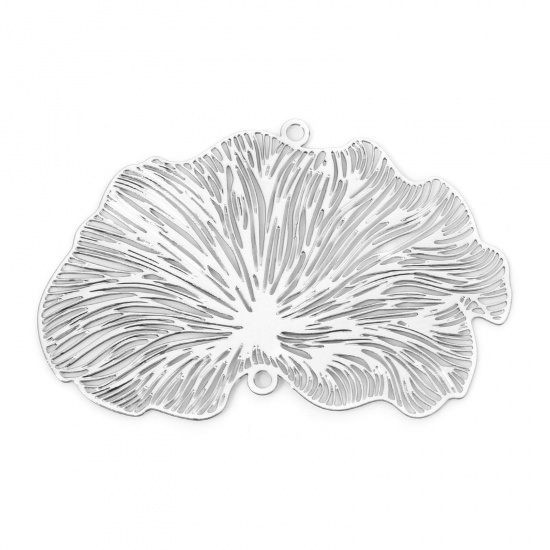 Picture of 5 PCs Iron Based Alloy Filigree Stamping Pendants Silver Tone Lotus Leaf Hollow 5cm x 3.3cm